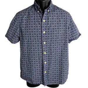 Kennington Button Down Short Sleeve Shirt L Blue Floral Chest Pocket Collared
